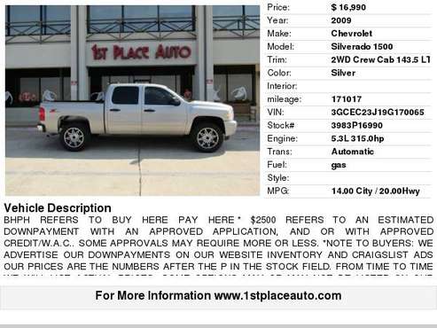 2009 Chevrolet Silverado 1500 2WD Crew Cab 143.5" LT for sale in Watauga (N. Fort Worth), TX