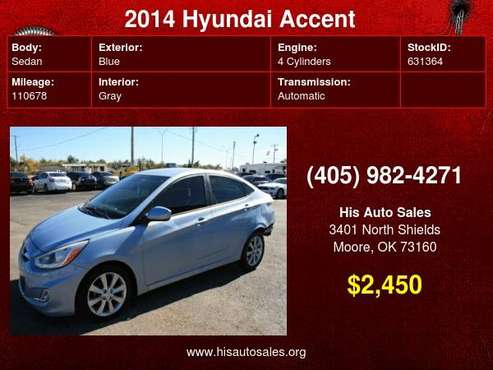 2014 Hyundai Accent 4dr Sdn Auto GLS - - by dealer for sale in MOORE, OK