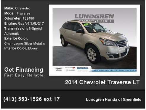 2014 Chevrolet Chevy Traverse LT - - by dealer for sale in Greenfield, MA