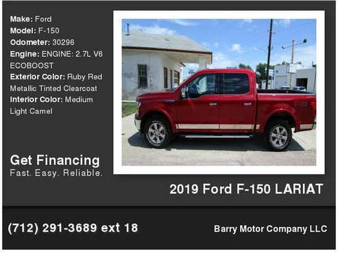 2019 Ford F-150 LARIAT IN HOUSE FINANCING! - cars & trucks - by... for sale in Danbury, IA
