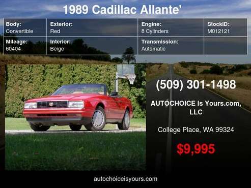 1989 Cadillac Allante 2dr Coupe Convertible/HARD TOP - cars & for sale in College Place, WA