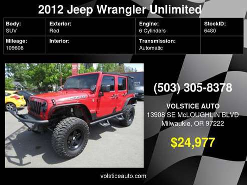 2012 Jeep Wrangler Unlimited 4X4 4dr Sport BRIGHT RED 109K LIFTED for sale in Milwaukie, OR