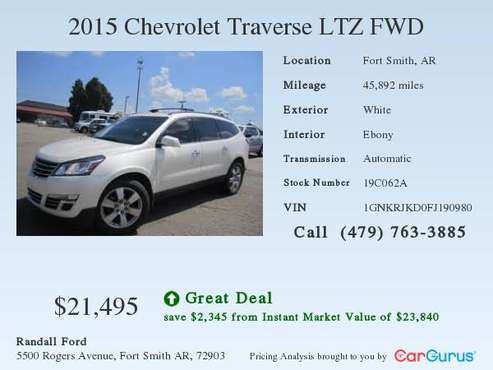 2015 Chevrolet Traverse LTZ FWD for sale in fort smith, AR