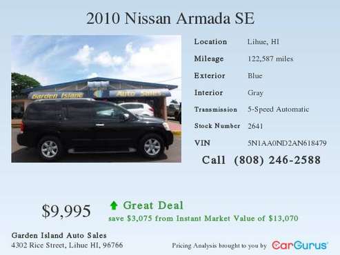 2010 NISSAN ARMADA SE New OFF ISLAND Arrival Autocheck Very Very NICE for sale in Lihue, HI