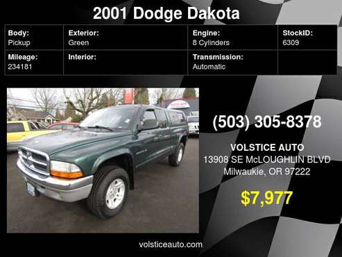 2001 Dodge Dakota Club Cab 4X4 Sport DRK GREEN SUPER CLEAN ! for sale in Milwaukie, OR