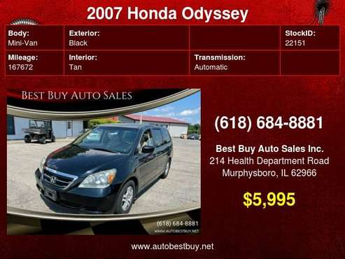 2007 Honda Odyssey EX L w/DVD 4dr Mini Van Call for Steve or Dean for sale in Murphysboro, IL