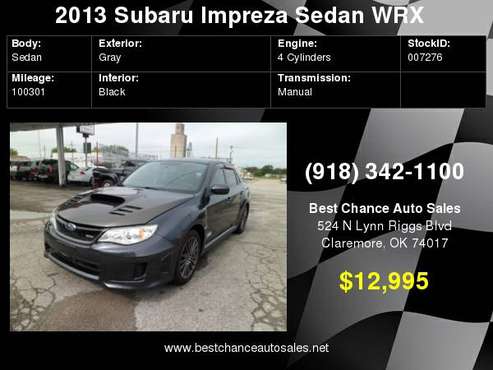 2013 Subaru Impreza WRX Manual for sale in Claremore, OK