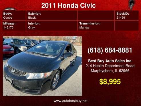 2011 Honda Civic EX 2dr Coupe 5M Call for Steve or Dean - cars & for sale in Murphysboro, IL