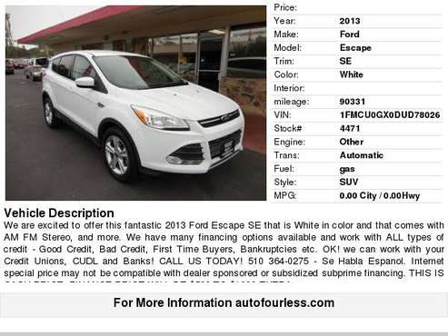 2013 Ford Escape SE for sale in Fremont, CA