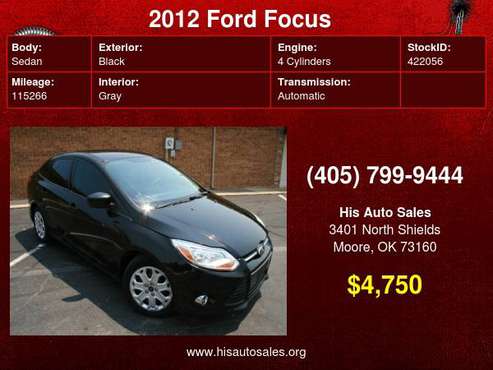 2012 Ford Focus 4dr Sdn SE - cars & trucks - by dealer - vehicle... for sale in MOORE, OK