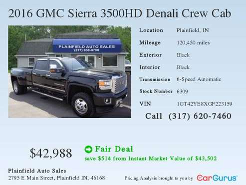 2016 GMC Sierra 3500HD Denali Crew Cab LB DRW 4WD for sale in Plainfield, IN