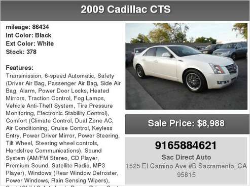 2009 Cadillac CTS 86K MILES ONLY 1 OWNER WITH 22 SERVICE RECORDS for sale in Sacramento , CA