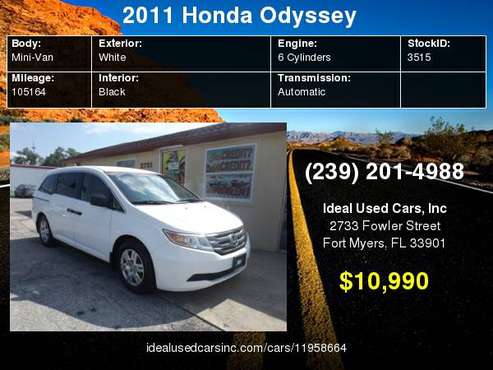 2011 Honda Odyssey 5dr LX with 2-speed variable intermittent... for sale in Fort Myers, FL