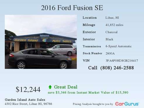 2016 FORD FUSION SE New Arrival Autocheck Very Very NICE !SOLD! for sale in Lihue, HI