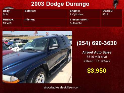 2003 Dodge Durango 4dr SLT 3rd Row! Low Miles! for sale in Killeen, TX
