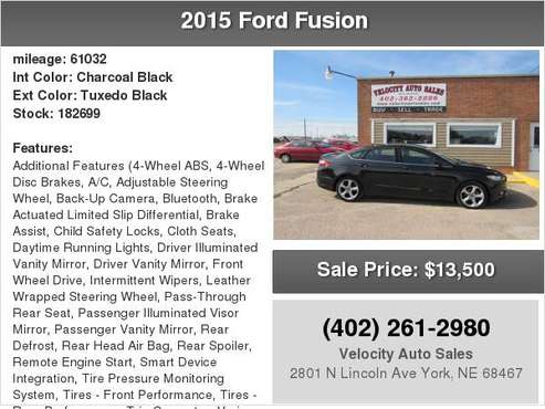 2015 Ford Fusion 4dr Sdn SE FWD for sale in York, NE