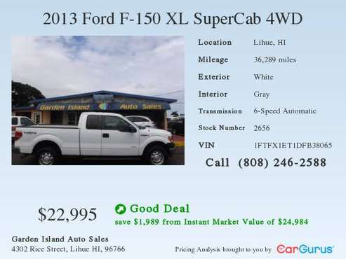 2013 FORD F150 XL 4WD New OFF ISLAND Arrival 9/28 Low Miles One!SOLD! for sale in Lihue, HI