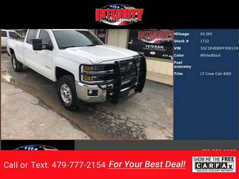 2015 Chevy Chevrolet Silverado 2500HD LT Crew Cab pickup White for sale in Bethel Heights, AR