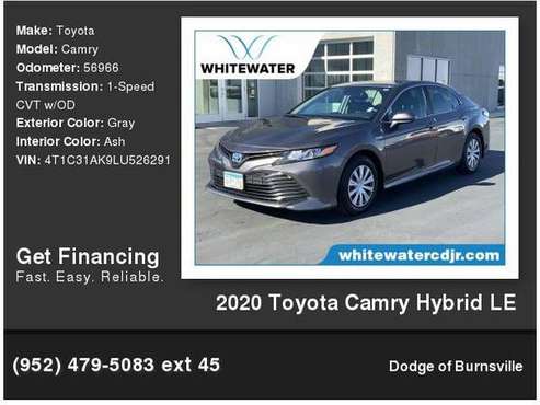 2020 Toyota Camry Hybrid LE 1, 000 Down Deliver s! for sale in Burnsville, MN