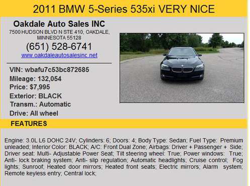 2011 BMW 535XI AWD 132K ACT MILES VERY NICE - cars & trucks - by... for sale in Saint Paul, MN