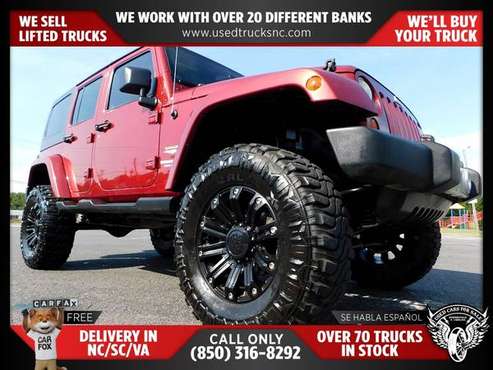 313/mo - 2013 Jeep Wrangler Unlimited Sahara 4x4SUV FOR ONLY - cars for sale in KERNERSVILLE, NC