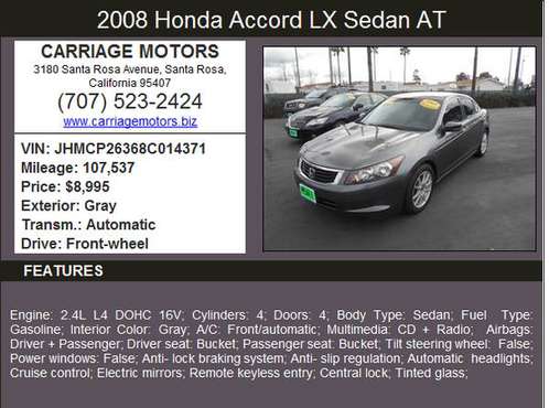 2008 Honda Accord LX Sedan * Super Clean*Financing Available* for sale in Santa Rosa, CA