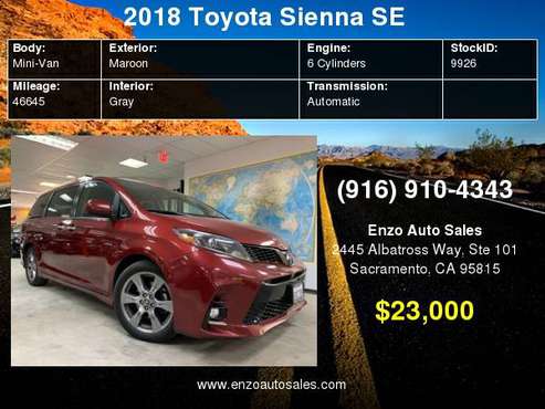 2018 Toyota Sienna SE Minivan 4dr for sale in Sacramento , CA