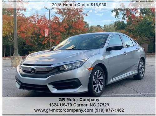 2018 Honda Civic EX-23,800 miles! Bluetooth, Camera, Pandora,... for sale in Garner, NC
