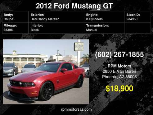 2012 Ford Mustang GT Premium 6SPD Recaro Racing Seats - cars &... for sale in Phoenix, AZ