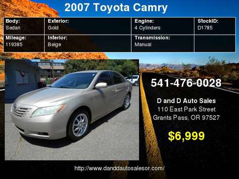 2007 Toyota Camry 4dr Sdn I4 Auto CE D AND D AUTO for sale in Grants Pass, OR