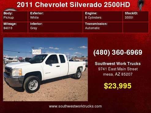 2011 Chevrolet Silverado 2500HD 4WD Ext Cab Long Bed Work Truck for sale in Mesa, AZ
