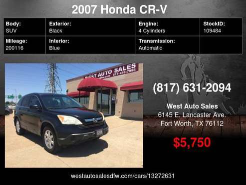 2007 Honda CR-V 4WD 5dr EX-L Leather/sunroof 5750 Cash.. Cash /... for sale in Fort Worth, TX