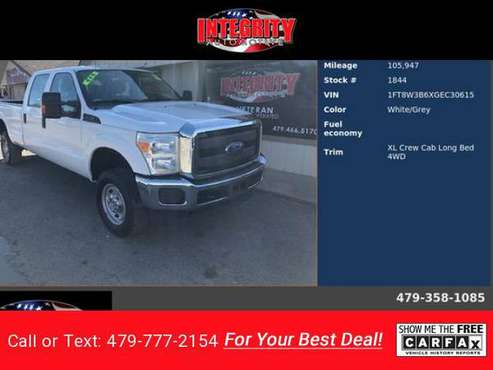 2016 Ford F350 SD XLT Crew Cab Long Bed pickup White for sale in Bethel Heights, AR