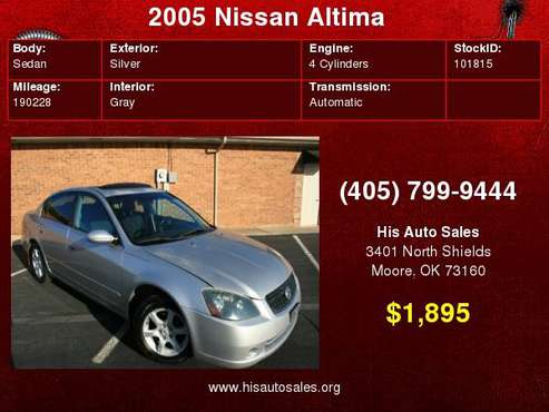 2005 Nissan Altima 4dr Sdn I4 Auto 2.5 S for sale in MOORE, OK