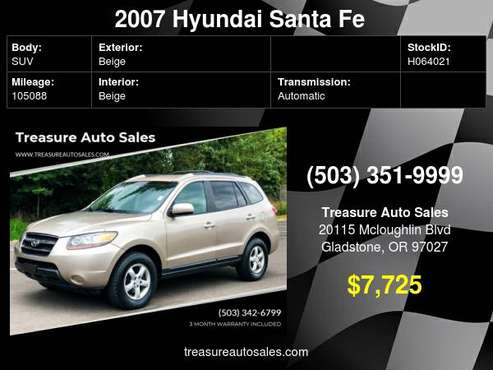2007 HYUNDAI SANTA FE GLS AUTOMATIC 4DR SUV 2008 2009 - cars &... for sale in Gladstone, WA