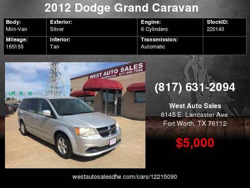 2012 Dodge Grand Caravan 4dr Wgn SE 5000 Cash Cash / Finance for sale in Fort Worth, TX