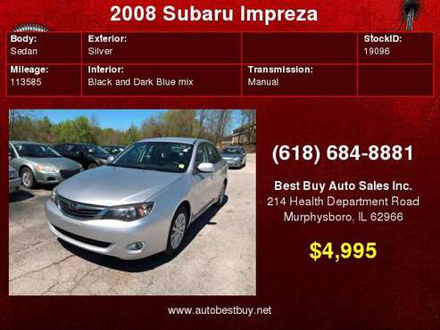 2008 Subaru Impreza 2.5i Premium Package AWD 4dr Sedan 5M w/VDC Call... for sale in Murphysboro, IL