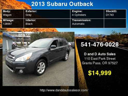 2013 Subaru Outback 4dr Wgn H4 Auto 2.5i Limited D AND D AUTO for sale in Grants Pass, OR