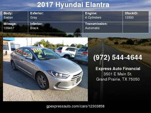 2017 Hyundai Elantra-Downpayment for sale in Grand Prairie, TX
