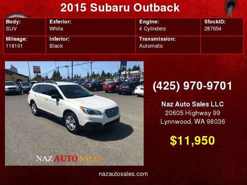 2015 SUBARU OUTBACK 4DR WGN 2.5I PZEV (3 Months free Warranty) for sale in Lynnwood, WA