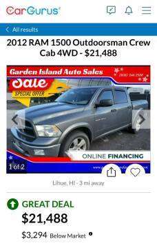 2012 RAM 1500 CREW CAB OUTDOORSMAN 4WD Arriving SOON Check It for sale in Lihue, HI