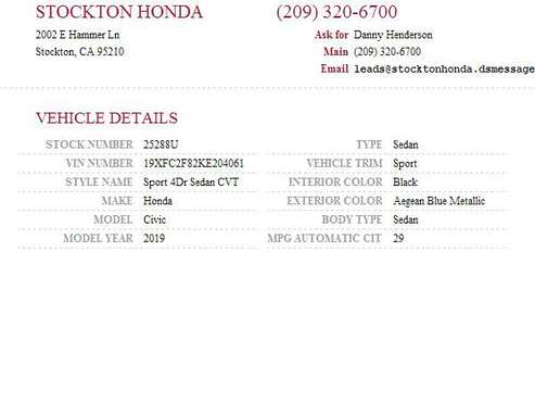 2019 Honda Civic Sport SKU:25288U Honda Civic Sport - cars & trucks... for sale in Stockton, CA