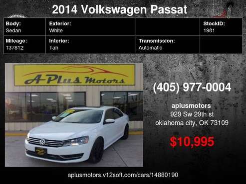 2014 Volkswagen Passat 1 8T SE 4dr Sedan 6A w/Sunroof and Navigation for sale in Oklahoma City, OK