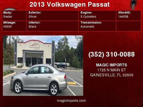 2013 Volkswagen Passat 4dr Sdn 2.5L Auto SE PZEV for sale in Gainesville, FL