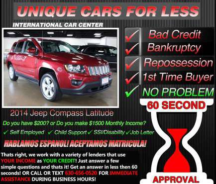 2014 Jeep Compass * Bad Credit?* W/ $1500 Monthly Income OR $200 DOWN for sale in Lombard, IL