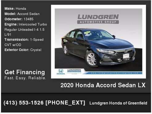 2020 Honda Accord Sedan LX - - by dealer - vehicle for sale in Greenfield, MA