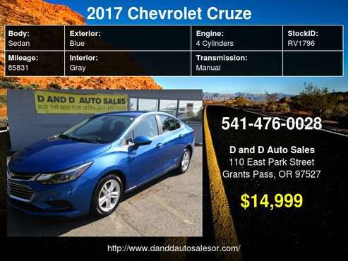 2017 Chevrolet Cruze 4dr Sdn 1 4L LT w/1SD D AND D AUTO - cars & for sale in Grants Pass, OR