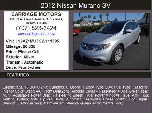 2012 Nissan Murano SV *SUV*Loaded**Very Clean*Financing* for sale in Santa Rosa, CA