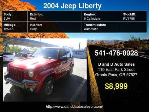 2004 Jeep Liberty 4dr Sport 4WD Columbia Edition D AND D AUTO - cars for sale in Grants Pass, OR