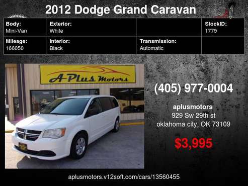 2012 Dodge Grand Caravan SE 4dr Mini Van - cars & trucks - by dealer... for sale in Oklahoma City, OK